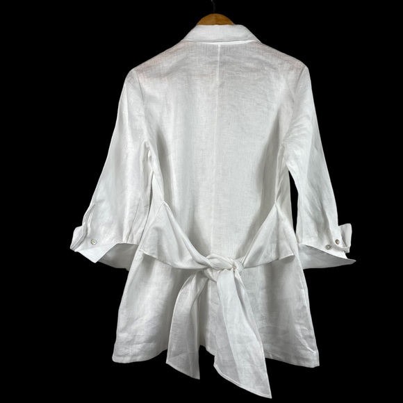 Go Silk Long Linen Tie-Waist Tunic Top White Lagenlook Button Up NWT Petite Sz M - Picture 2 of 7